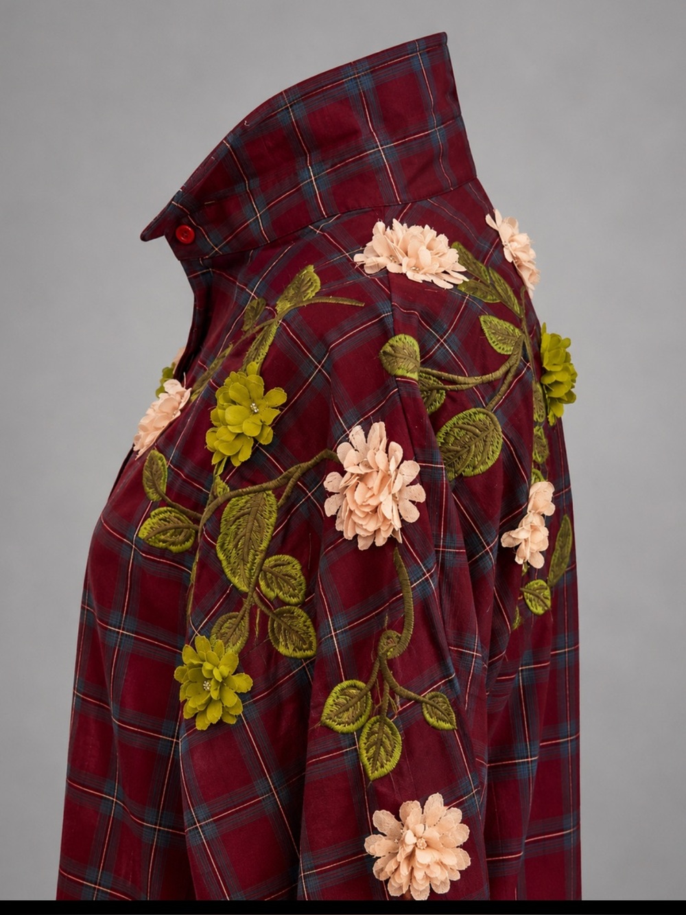 Beulah Floral Appliqué Plaid Shirt Oversized Western Cottagecore Top - Picture 9 of 13